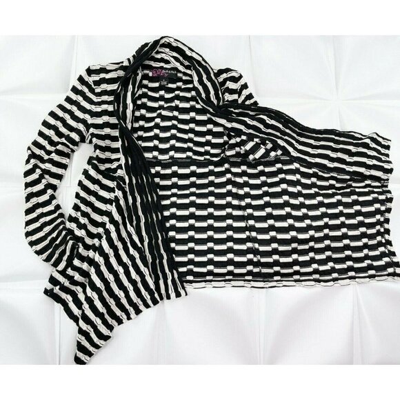 Peck & Peck Sz M Womens Black Ivory Contrast Asymmetrical Shawl Cardigan Jacket - Picture 3 of 6